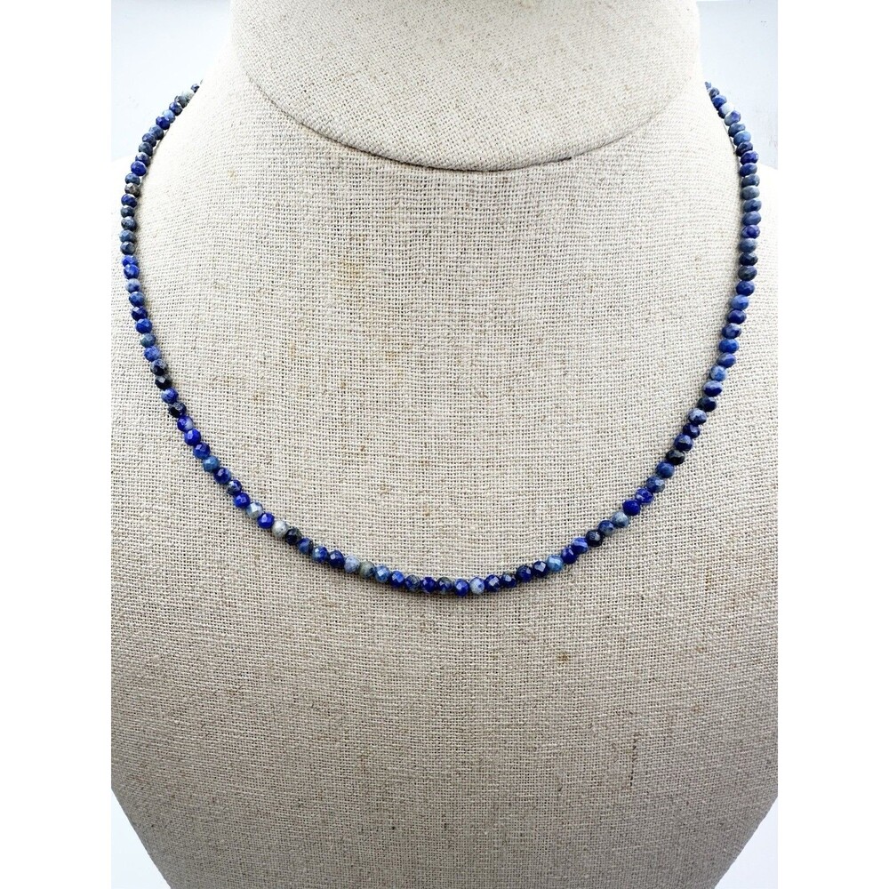 natural 3.2mm Faceted Lapis Lazuli Beaded Necklace 18”